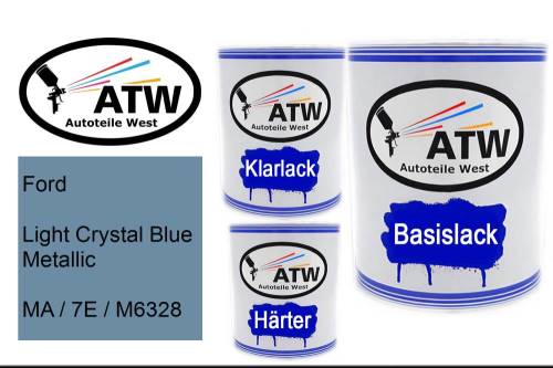 Ford, Light Crystal Blue Metallic, MA / 7E / M6328: 1L Lackdose + 1L Klarlack + 500ml Härter - Set, von ATW Autoteile West.